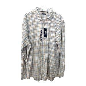 New With Tag Izod Mens XXL White Blue Checkered Gingham Luxury Long Sleeve